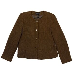 Andrea Viccaro Vintage 90s Brown Wool Blend Tweed Preppy Academia Blazer Size 14